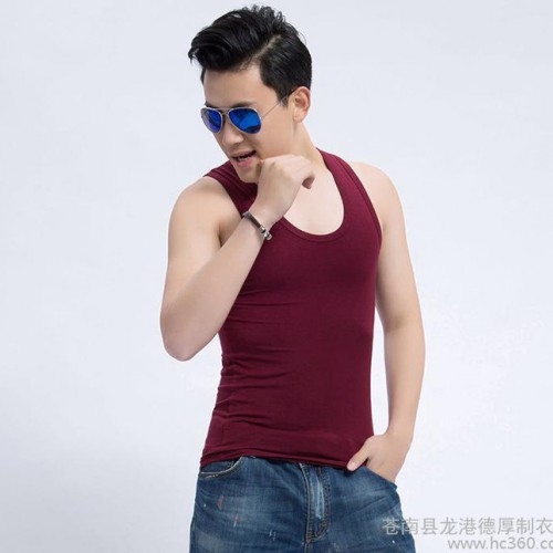 特价男士莫代尔背心高弹力紧身运动夏季打底衫背心图1