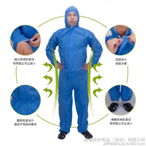 一次性无纺布连体服白色蓝色灰色加厚无纺布防护隔离衣连帽图2