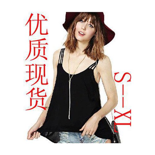 欧美性感露背吊带衫 前后不对称雪纺小背心620图1