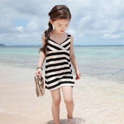 夏装新款 韩版女童棉类条纹吊带裙儿童沙滩裙童裙一件代发