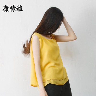 工厂直销夏季瑜伽运动背心大码宽松白搭文艺禅修纯棉背心女K91