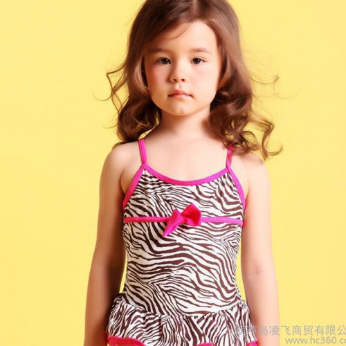 批发女童泳装可爱公主分体裙式小孩游泳衣豹纹三角吊带幼儿学生图2