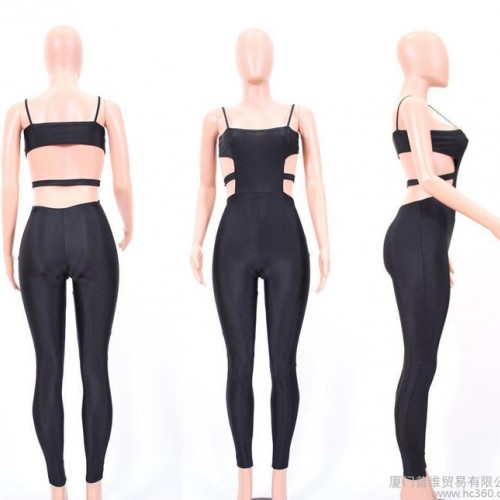 普维**欧美外贸2016Ebay货源吊带性感纯色绑带连体裤厂货源女装图2