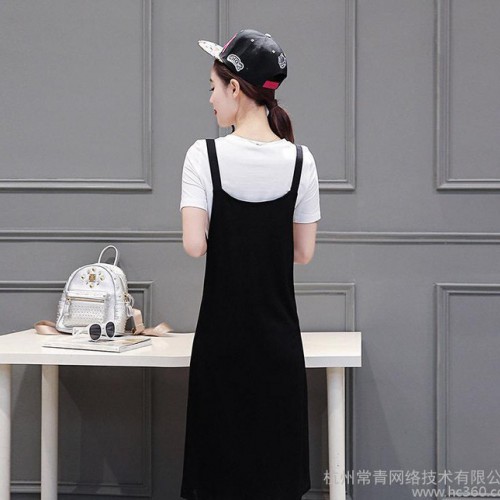 时尚潮流背带裙两件套2016夏季女装新品T恤显瘦吊带裙套装潮图1