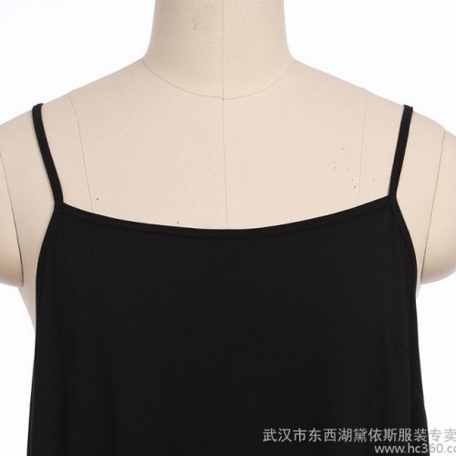夏季女短袖两件套印花大码连衣裙中长款韩范雪纺吊带连衣裙潮图1