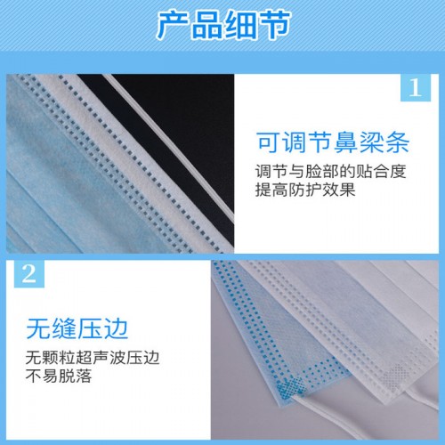 儿童一次性口罩三层透气防护口罩蓝色无纺布含熔喷布口罩图2