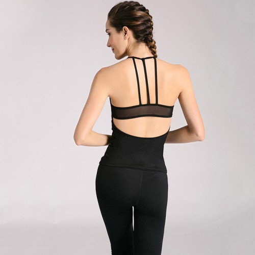 妃诗语 瑜伽服套装2017新款显瘦瑜伽服套装后背性感吊带加纯黑踩脚瑜伽裤套装