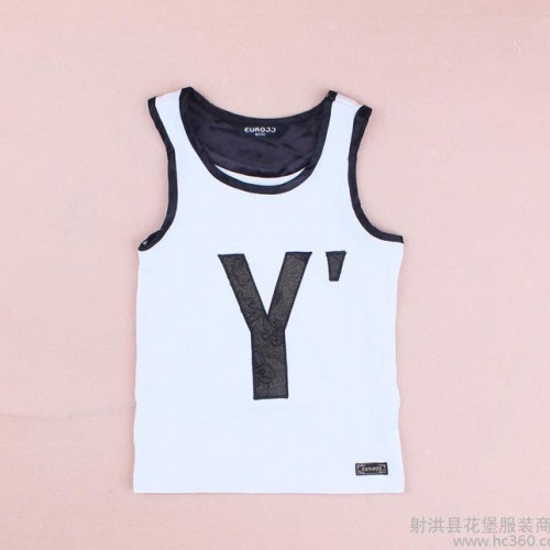 品牌童装 夏季中大童 时尚弹力棉字母印花背心 童装混批图2