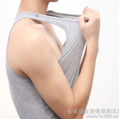 支持外贸 男士运动圆领工字弹力背心男 跑步健身打底螺纹运动背图2