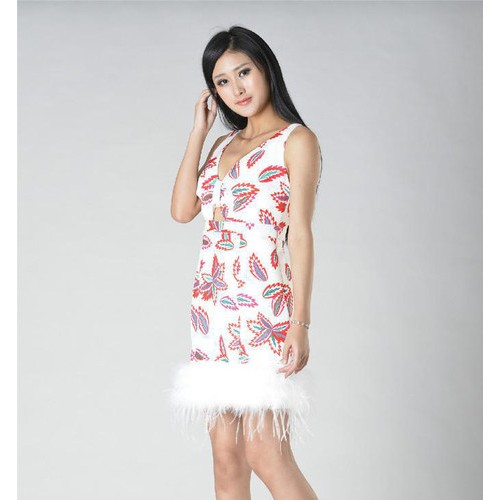 撞羽毛吊带连衣裙 服装厂家 服装加工图3