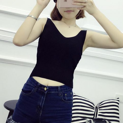 女士短款露脐收腰时尚性感肩带背心批发薄款抹胸打底针织衫批发图2