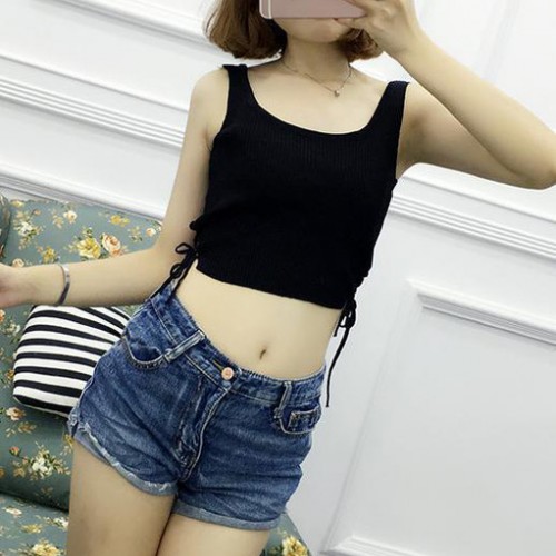 女士短款露脐收腰时尚性感肩带背心批发薄款抹胸打底针织衫批发图6
