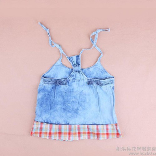 品牌童装 品牌中大童水洗牛仔吊带短裤 女童套装混批图2