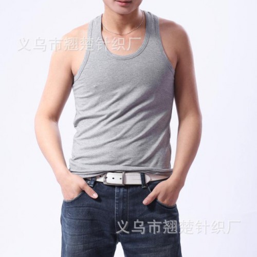 2015夏季男士全棉运动背心 细螺纹透气吸汗健美男式经典工字图3