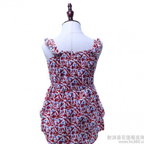品牌童装 夏季新款 中大童夏装 纯棉印花吊带连身裙 小额图2
