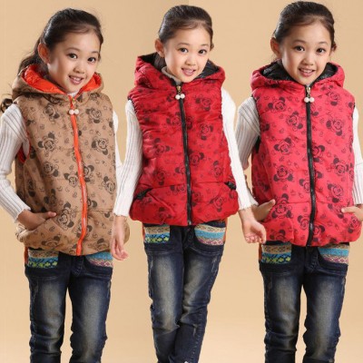 2014冬装新款 韩版女童时尚米奇头印花加绒加厚棉背心儿童棉