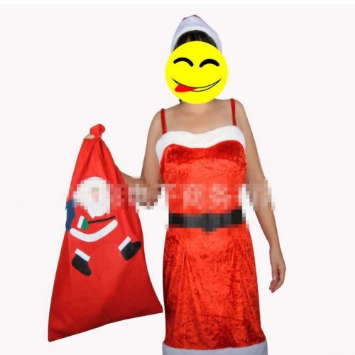 金丝绒吊带成人女裙 圣诞节舞台表演服装 圣诞老人服装服饰SD图3