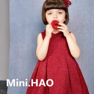 供应Mini.HAO红色玫瑰浮雕花纹背心裙