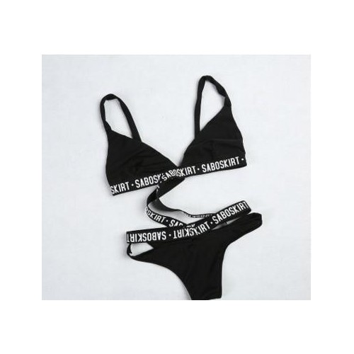 欧美爆款时尚字母印花泳衣交叉吊带分体泳装维多利亚比基尼外贸