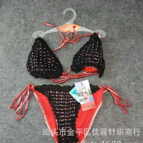 欧洲原单分体两件套原创款手工钩针编织吊带裹胸泳衣 比基尼泳装图3