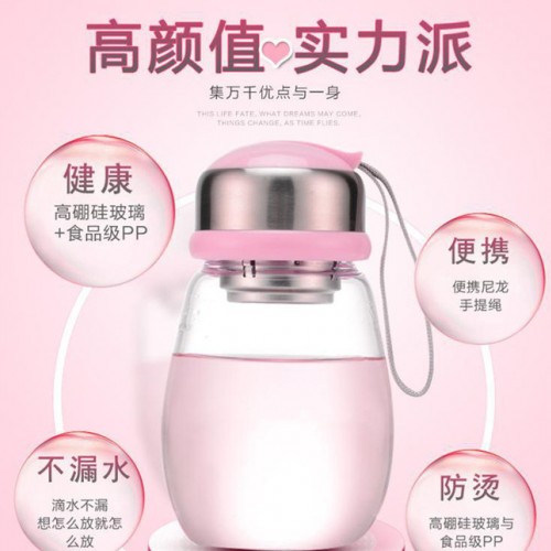 创意大肚玻璃呆萌企鹅杯 吊带暖手情侣玻璃杯 带盖灯泡水杯子图3