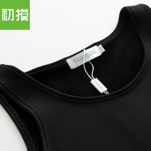 初摸 秋冬新款加绒加厚打底小吊带背心女背带工字型黑色打底衫图1