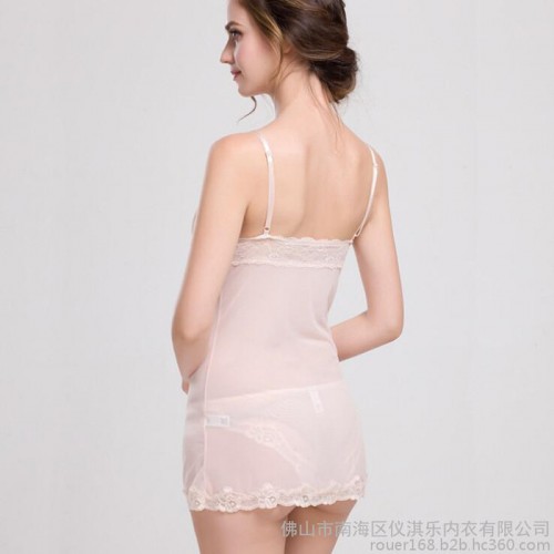 2015新款欧美品牌性感蕾丝透明网纱女士家居服睡衣吊带睡裙套装图2