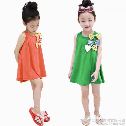 供应2014夏款童裙 韩版女童纯棉大裙摆蝴蝶结背心连衣裙 吊带连衣裙图1