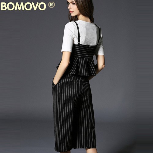 Bomovo女装套装2016夏季新品条纹吊带针织衫上衣+五分阔腿三件套图3