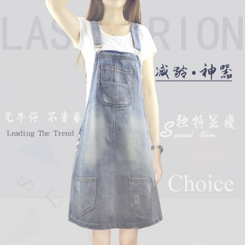 2016新款大码夏季吊带裙背带裙女现货一件代发全棉显瘦减龄多口袋图2
