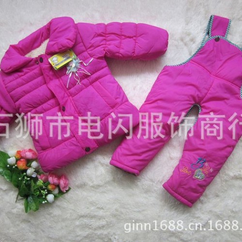 供应2013冬款-开档女童棉服套装-吊带套装-宝宝加厚夹棉开档背带套装图2