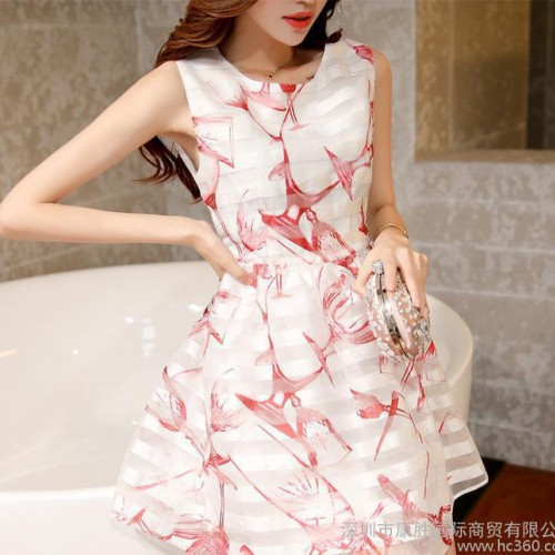 时尚背心连衣裙女装夏季新款韩版圆领无袖裙夏装淑女白领欧根纱裙图2