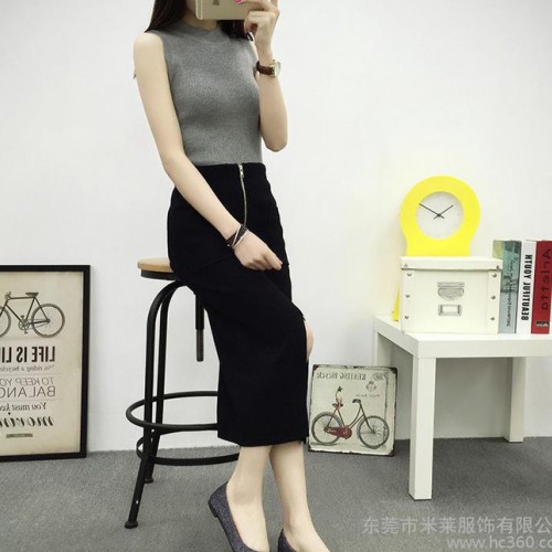 夏季无袖打底衫潮 背心女针织衫+ 针织包臀拉链裙 813图3