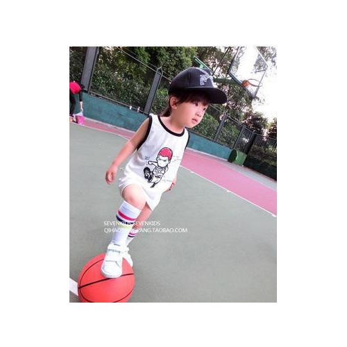 童装2015夏季圆领篮球短袖长T恤女童无袖背心裙运动风儿童连图3