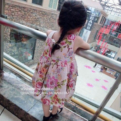 2015夏款韩版女童碎花朵公主裙子无袖背心裙儿童淑女连衣裙混