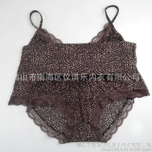 欧美外贸爆款性感蕾丝情趣豹纹性感打底吊带背心套装微商一件代发图3