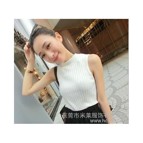 欧美复古小高领螺纹无袖薄款套头打底针织衫背心 6803图3