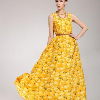 2013夏季新款连衣裙 波西米亚长裙黄色背心裙品牌连衣裙 送腰带