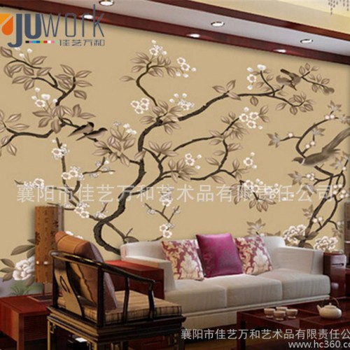 直销 无纺布壁纸 简约花鸟防霉电视背景无纺布墙纸图1