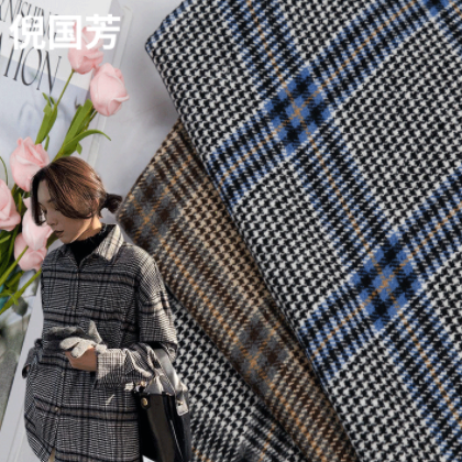 厂家现货供应粗纺秋冬呢料 大格子千鸟格大衣裤裙时装鞋帽箱面料图1
