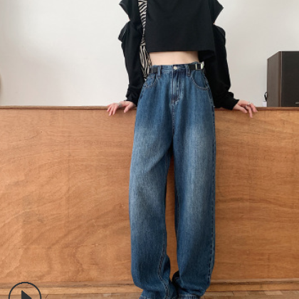 黑色高腰阔腿可调节牛仔裤女显瘦百搭垂感配马丁靴子宽松直筒秋冬图3