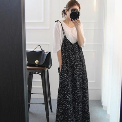 新款现货碎花圆点吊带宽松阔腿连裤裙2627图2
