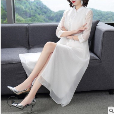 深圳南油春季新款品牌改良旗袍聚会礼服旅游年会连衣裙女禅服批发图2