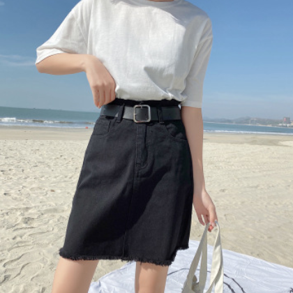 网红裙子女夏胖MM大码新款韩版高腰包裙牛仔半身裙短裙a字裙图2