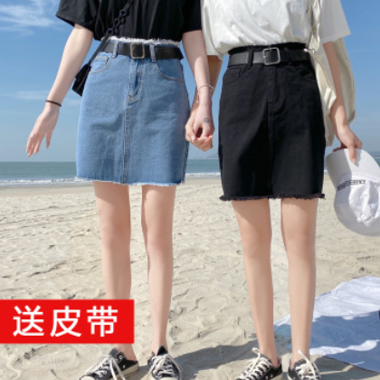 网红裙子女夏胖MM大码新款韩版高腰包裙牛仔半身裙短裙a字裙图3