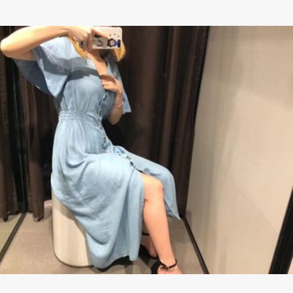 ZA家 春夏新款女装纽扣饰V领连衣裙 6929/341图2