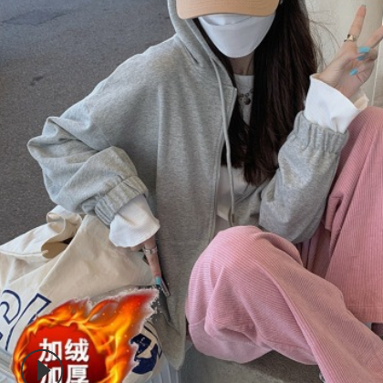 一件代发加绒粉色灯芯绒阔腿裤女秋冬新款宽松高腰学生直筒裤长裤图2