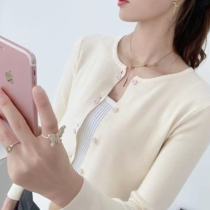 2020秋冬季新款莫代尔针织开衫女装百搭外穿上衣圆领长袖宽松外套图2