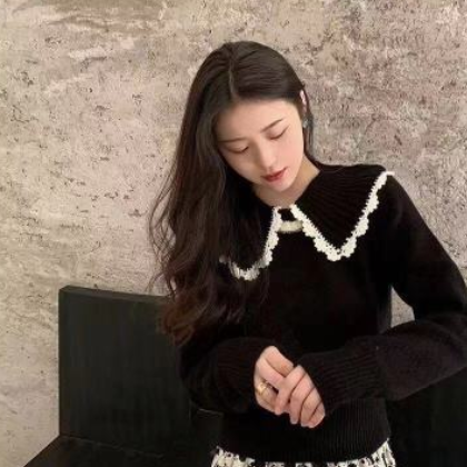 早春新款大翻领毛衣宽松花边套头温柔洋气内搭长袖针织衫女装上衣图2