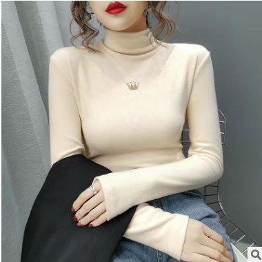 新款德绒半高领打底衫大码女装2020秋冬装胖妹妹显瘦加绒内搭上衣图1